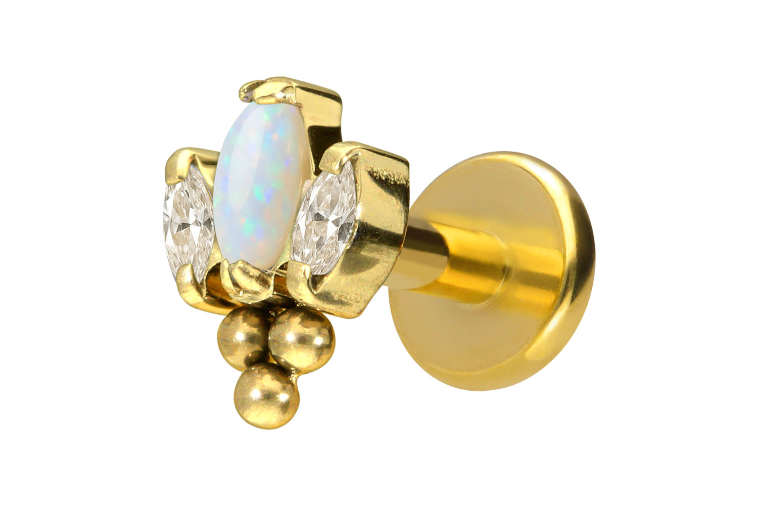 Titan Labret Piercing mit Innengewinde LOTUSBLÜTE + 3 KUGELN